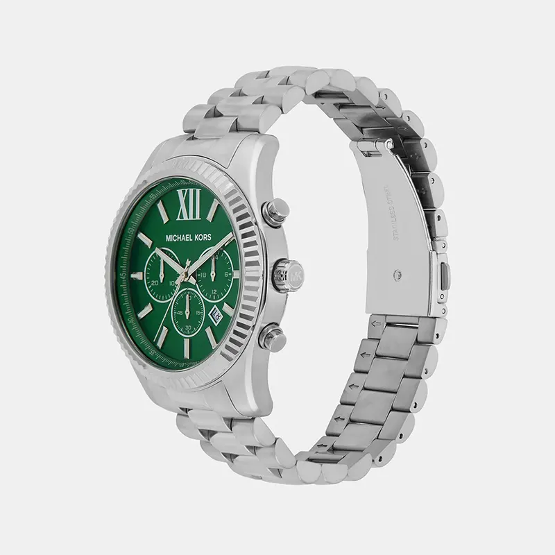 Michael Kors Lexington Green Dial Silver Men's Watch- MK9152